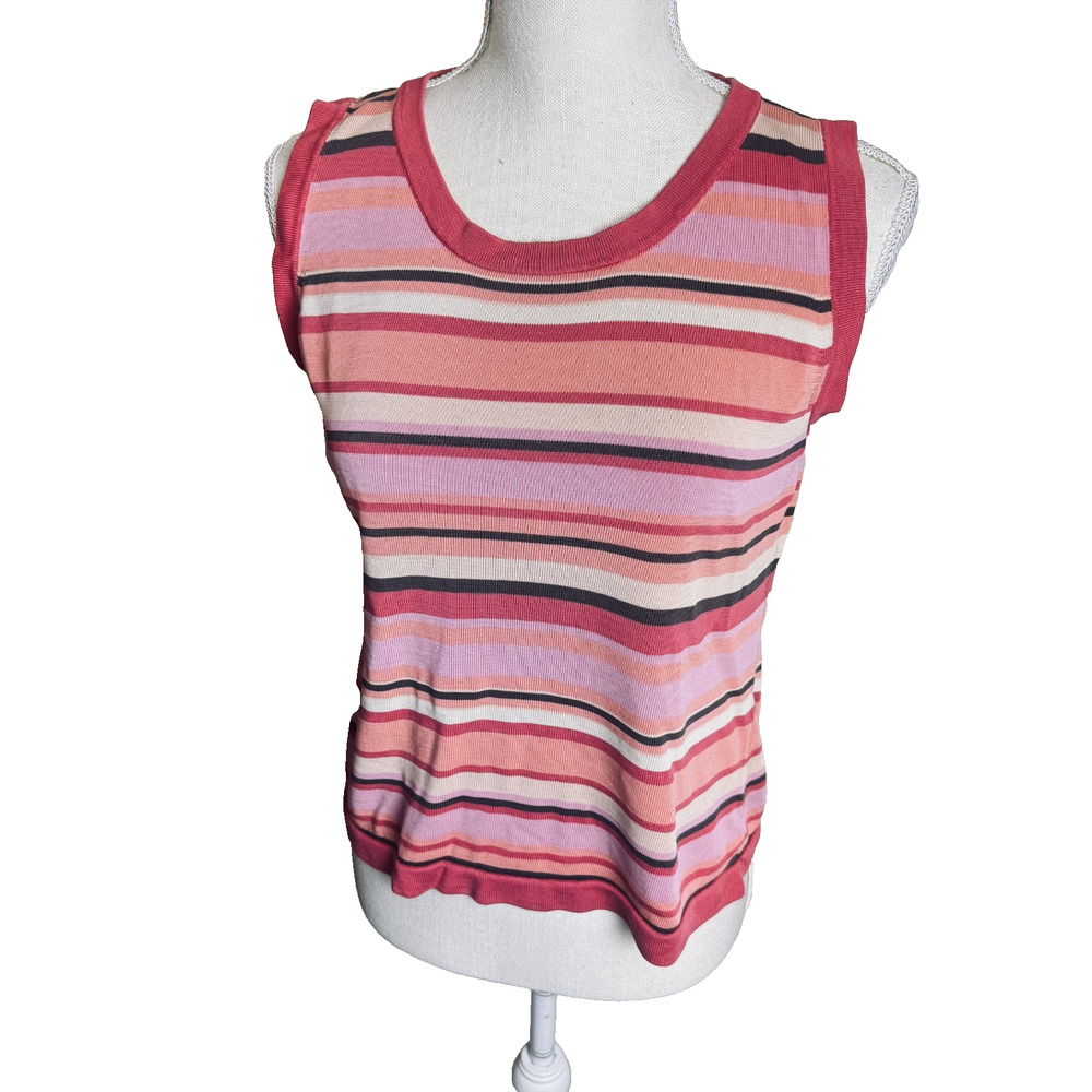 Dana Buchman Silk Sleeveless Top shell Womens XL Pink Red striped career office